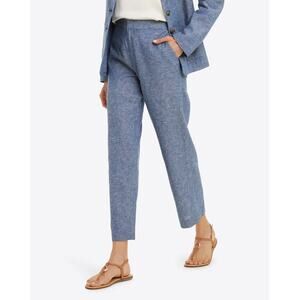 Draper James Chambray Linen Blend Cropped Straight Leg Pants Size 10 Minimalist